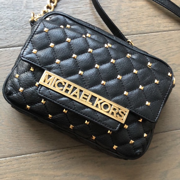 RARE Black & Gold Studded Michael Kors Crossbody - Picture 2 of 10